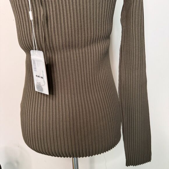 Helmet Lang Womens Top Cross Strap Rib Knit Cut Out Green Sleek Large NWT - Picture 7 of 12